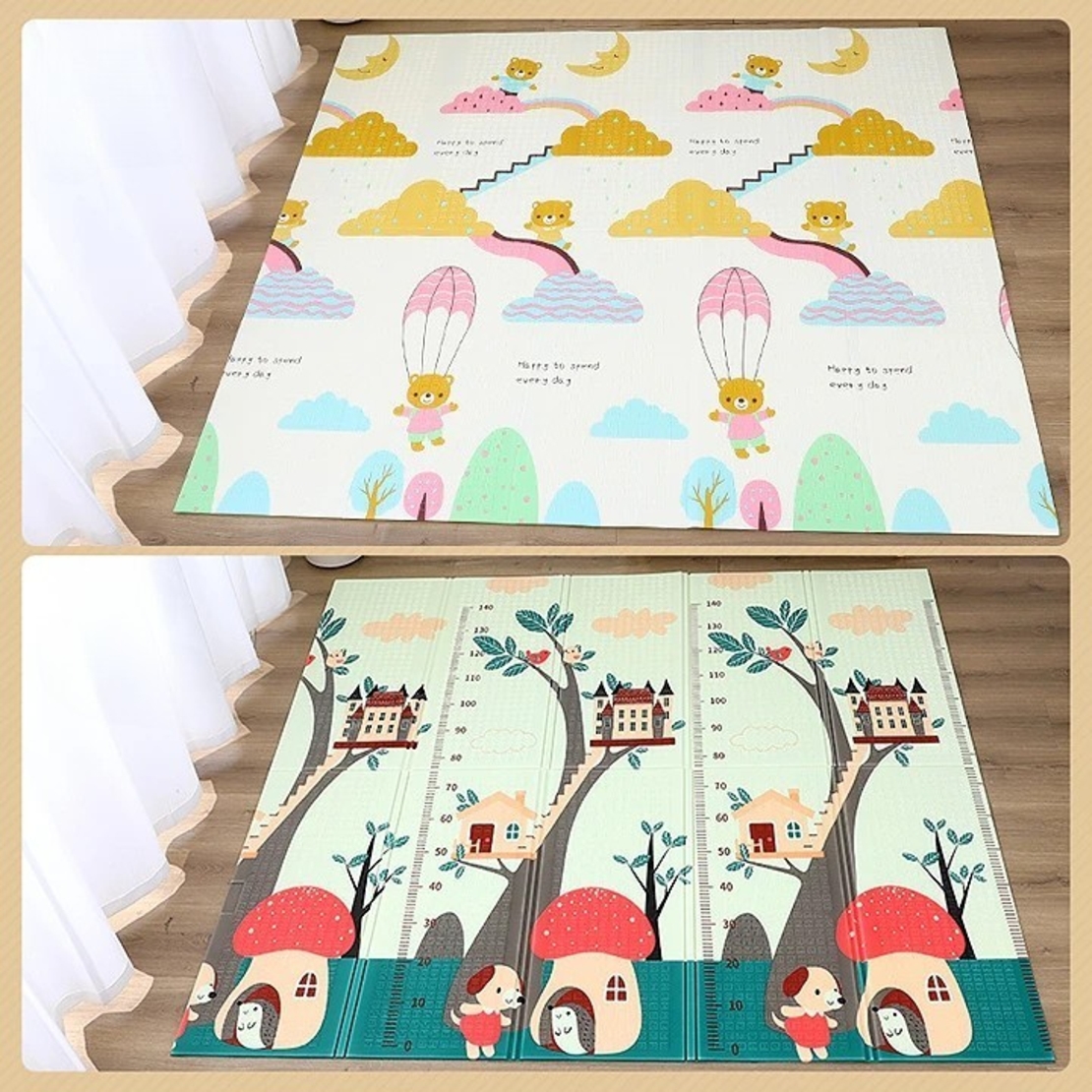 Covoras pentru Copii, Flippy, cu 2 Fete, Model Ursulet/Catelusi, din XPE+PE, Impermeabil, Antiderapant, Protectie Termica, +3 Luni, Pliabil, 180 x 200 x 1.5 cm, Multicolor