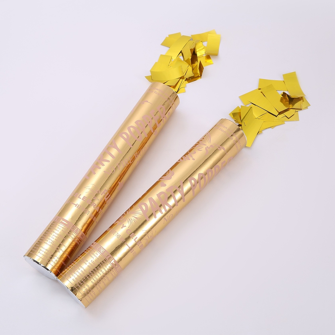 Tub de Confetti, Flippy, Party Popper, 30x5 cm, Confetii Lucioase Rezistente la Foc, Eliberare prin Rasucire, Auriu