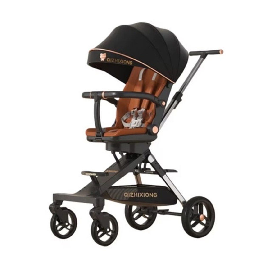 Carucior Sport Flippy 3in1, 6-36 Luni, Pliabil, Tavita pentru Masa, Pat de Dormit, Centura de Siguranta, Roti 360 Grade, Reversibil, Parasolar, Maner Reglabil, 64 x 35 x 100 cm, Negru