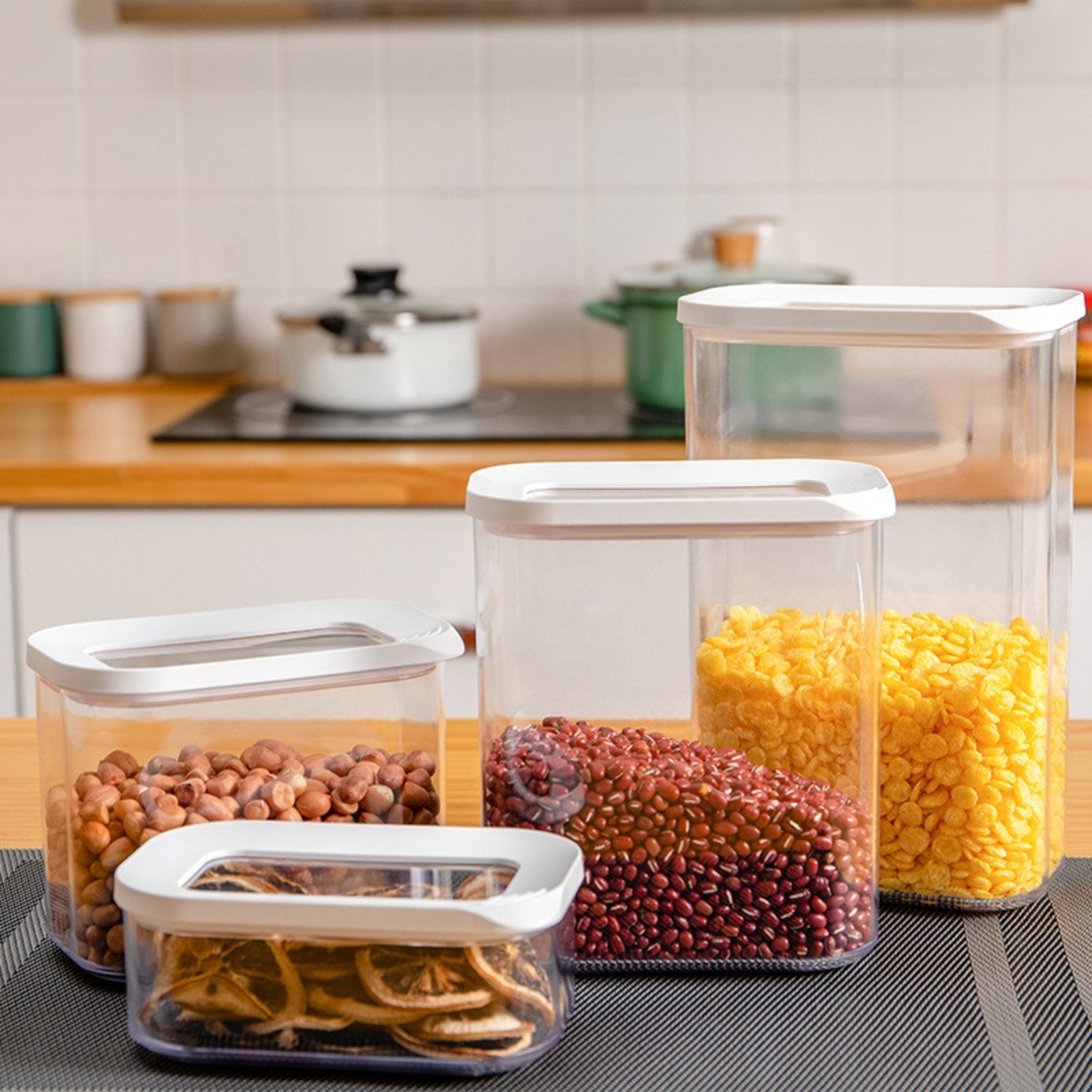Cutie de Depozitare Alimente, Flippy, 450 ml, Capac Alb, din ABS+Silicon, 14.5 x 9 x 6 cm, Transparent
