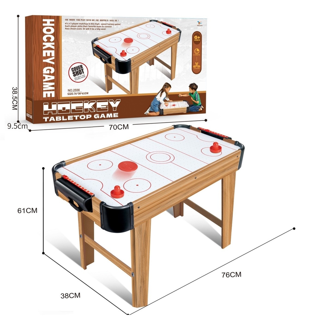 Masa Air Hockey Graffiti cu Picioare Lungi, Flippy, Lemn, 2 Pucuri, Tabela Scor, 2 Impingatoare, 76x38x61 cm, Maro