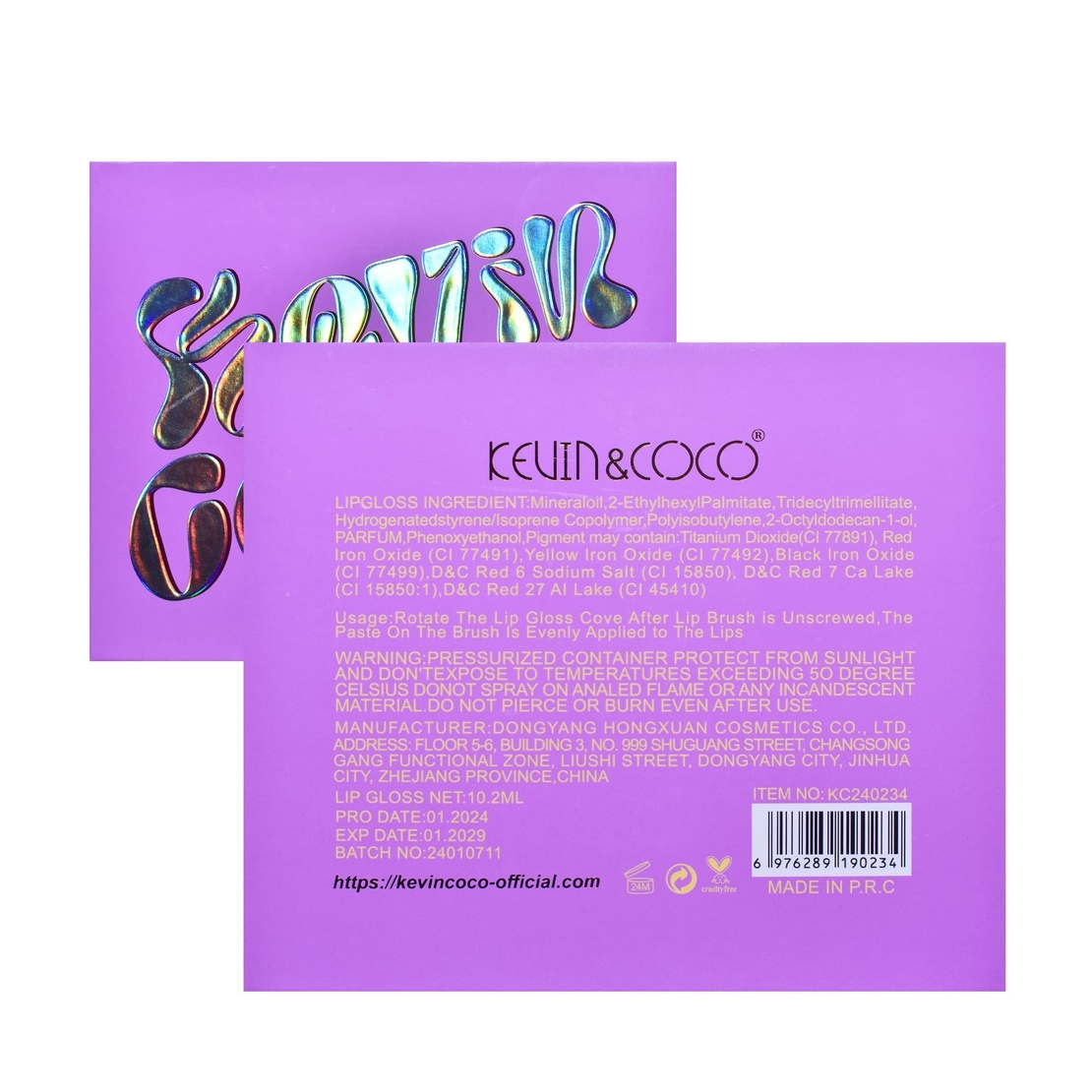 Set de Buze, KEVIN COCO, Violet Girl, 6 Lip Gloss-uri, 17 x 14.8 x 2.9 cm, Roz/Rosu/Mov