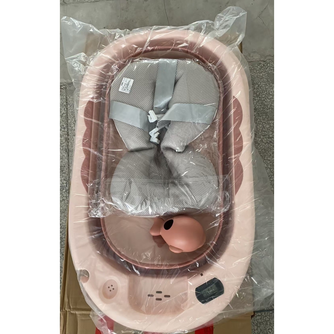 Cada de Baie, Flippy, pentru Copii 0 luni - 6 Ani, cu Termometru, Pliabila, Perna Suport Inclusa, din Plastic, 81.5 x 49 x 21.5 cm, Roz