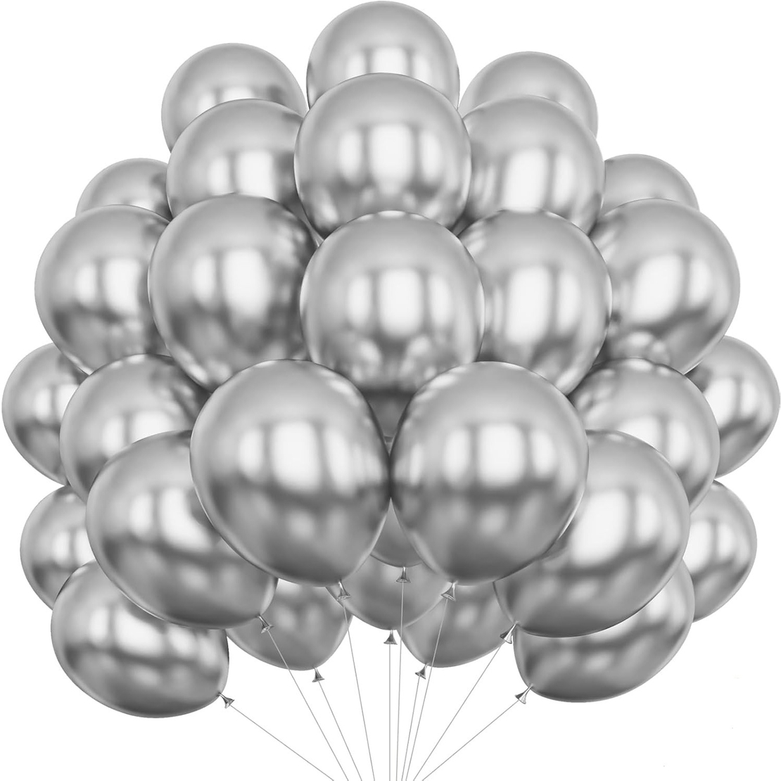 Set 10 Baloane din Latex Chrome, Flippy, Model Party, 13 cm, Silver, 1 g