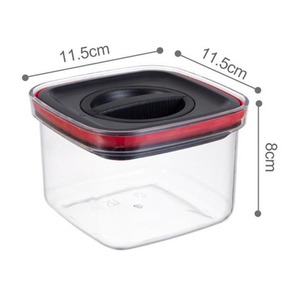 Cutie de Depozitare Alimente, Flippy, Cutie de tip Container, Recipient pentru Cereale in Bucatarie, S 11.5 x 11.5 x 8 cm, volum 600 ml, Transparenta cu Capac Negru