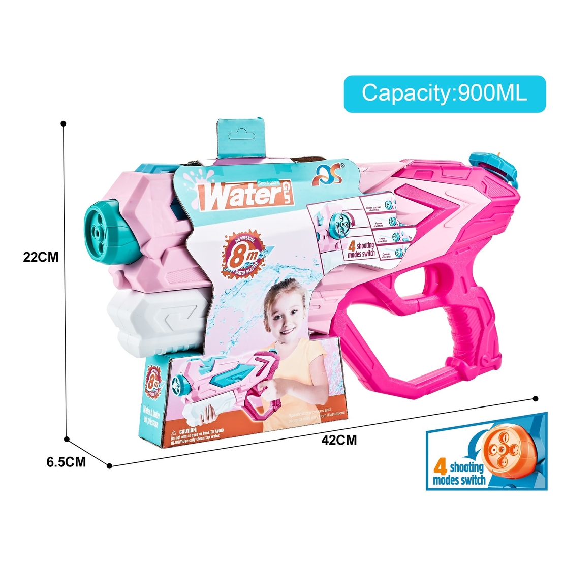 Pistol cu Apa pentru Copii, Flippy, Rezervor 900ml, Raza de Actiune 8m, 6ani+, 4 Duze, Roz
