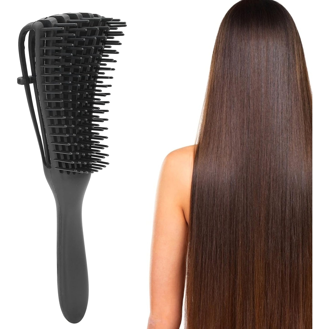 Perie Flexibila, Flippy, pentru Descurcat Par Cret/Umed si Uscat, 8 Brate Mobile, din TPE, 24.5 x 4.5 x 2 cm, Negru