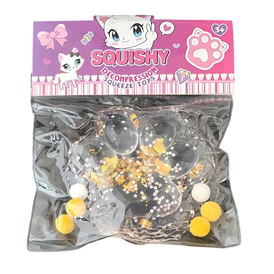 Jucarie Antistres Squishy, Flippy, cu Revenire Lenta, Model Cat Paw, 12.5x10.5 cm, 220g, Squeeze Pinch Family, Ambalaj Transparent, Culori Diferite