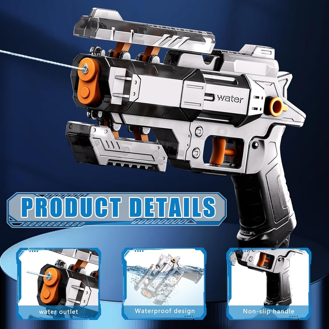 Pistol Manual cu Apa, Flippy, Jucarie Pistol cu Apa Sigur Pentru Copii, Design Nou S-Shooter Atractiv, 23 x 14.5 cm, Negru Transparent