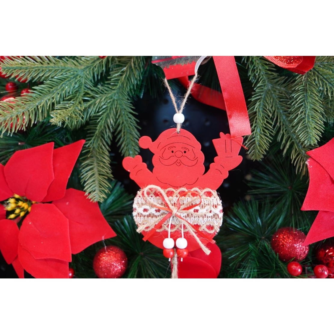 Ornament de brad Mos Craciun, Flippy, rosu, lemn/textil, 36 cm