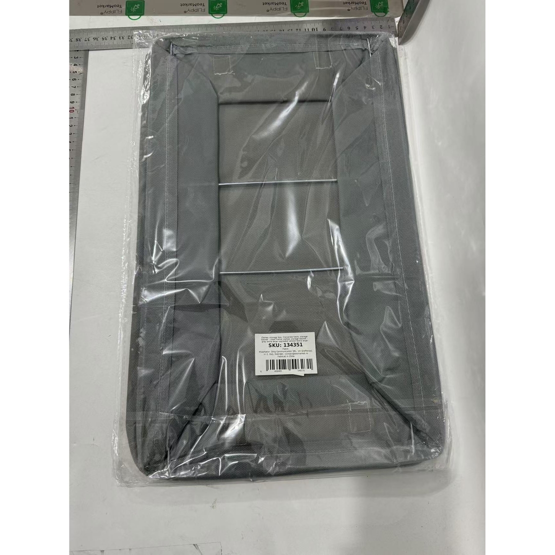Cutie Depozitare Flippy, pentru Haine, lucruri, din Textil cu Cadru Metalic, Manere Laterale, forma Dreptunghiulara, 47 x 28 x 20 cm, volum 26 L, Gri