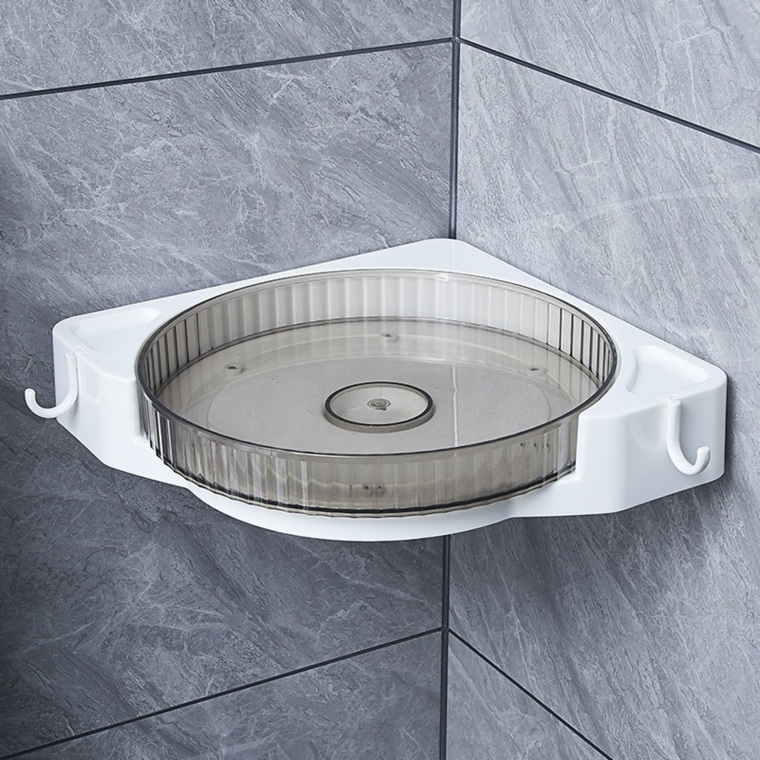 Suport Depozitare, Flippy, din Plastic, Rotativ 360 grade, Montare fara Perforatii, pentru Baie/Bucatarie, Gri
