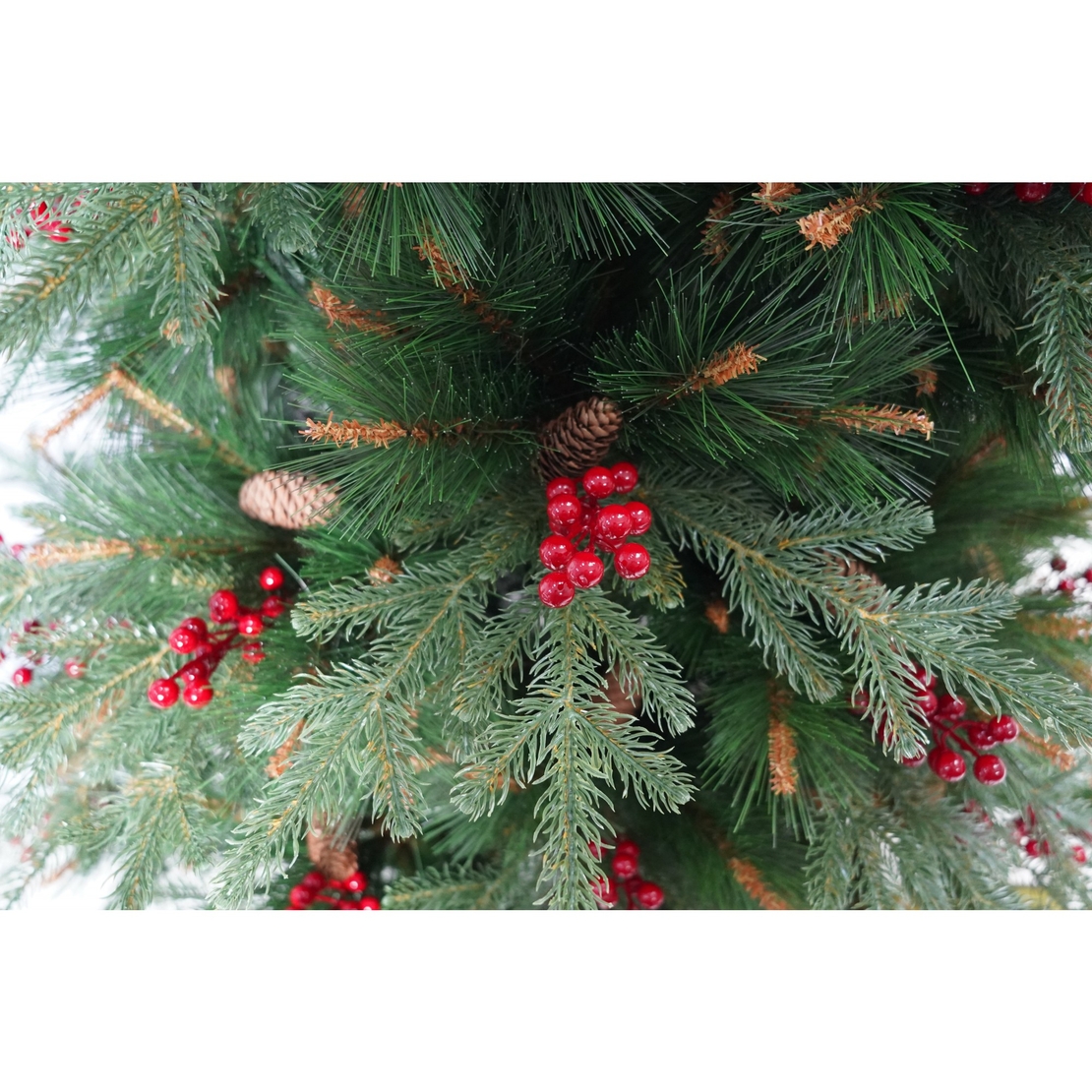 Brad Artificial de Craciun Bogat, Decorat cu Conuri Pin Rosii, pentru Interior/Exterior, Inaltime 120 cm, Flippy, Verde, suport metalic inclus