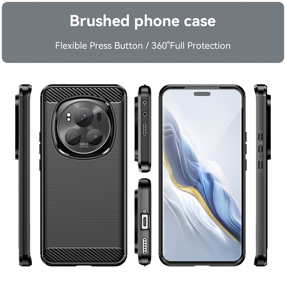 Husa de Protectie pentru Honor Magic 6 Pro, Flippy, Protectie 360, din TPU cu element de Carbon, Anti Alunecare, 1.8 mm, Negru