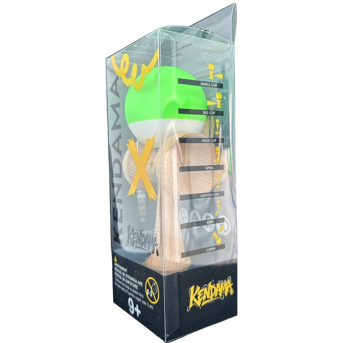Jucarie Interactiva Kendama Profesionala, Flippy, din Lemn, 18 x 7 x 6 cm, Joc de Indemanare pentru Copii si Adulti, Bicolor Verde deschis Alb