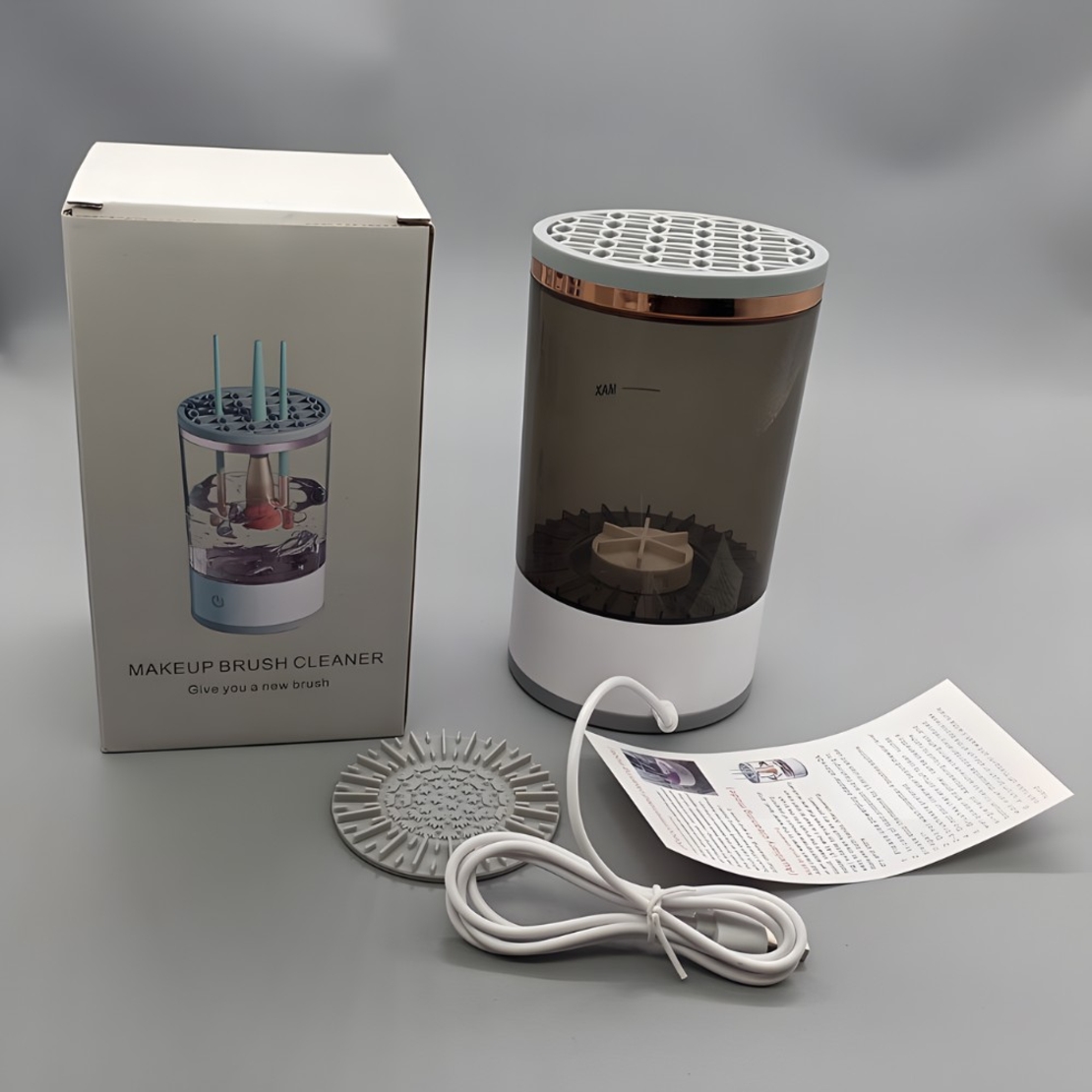 Dispozitiv Portabil de Curatare a Pensulelor de Machiaj, Flippy, Potrivit pentru Pensule de Diferite Dimensiuni, 5V, 7000RPM, Vibratii Sonice, USB, Alb/Negru, 9x9x16 cm