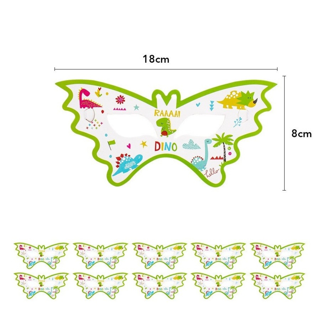 Set 10 Masti Decorative, Flippy, Colectia Dino Park, 18 x 8 cm, din Carton, Multicolor