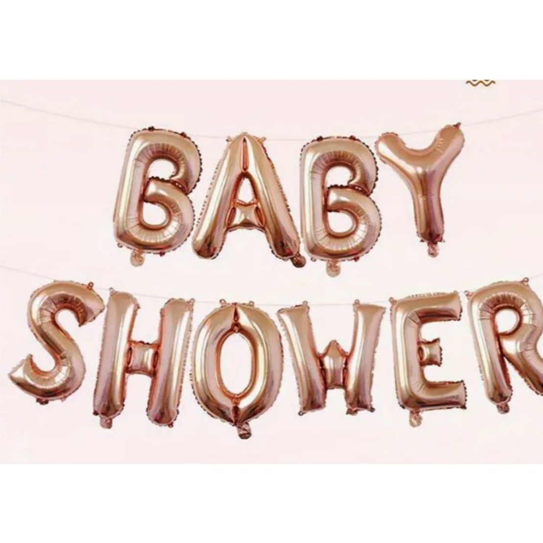 Set Baloane din Folie Metalizata, Flippy, Model Baby Shower, Litere de 40 cm, Baloane Party, Ambalaj Individual, Pai, Ata si Adeziv Incluse, Umflare cu Aer sau Heliu, Rose Gold