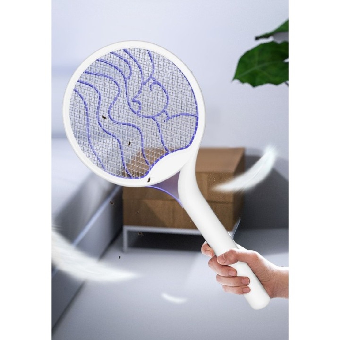 Paleta Electrica pentru Tantari, Muste si Tantari 2in1, Flippy, Reincarcabila, Incarcare USB, 2600V, Plastic, Casa si Gradina, Anti-insecte, Stand, 23x51 cm, Alb