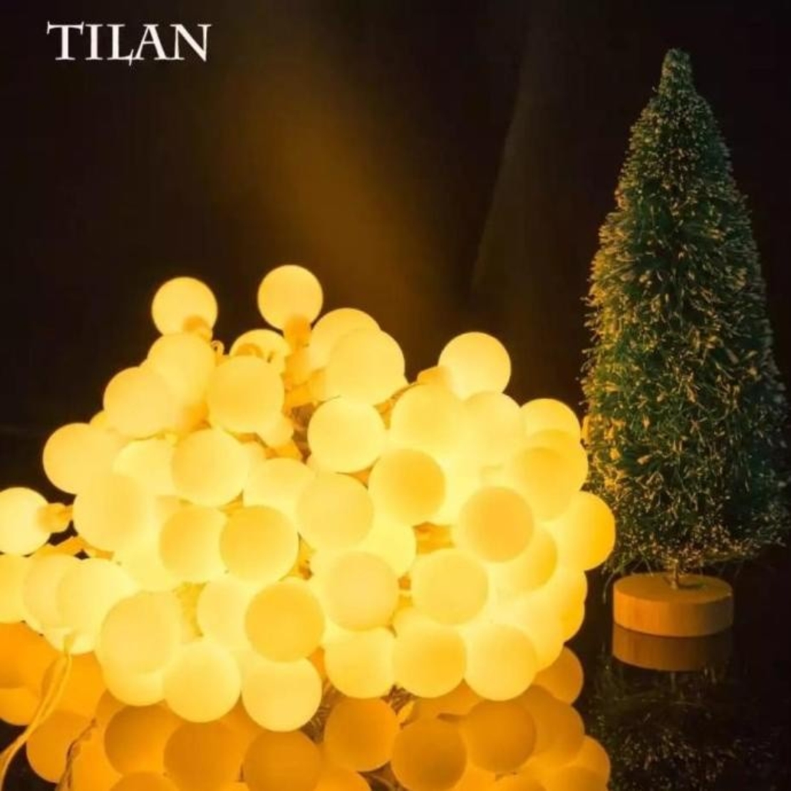 Instalatie Craciun, Flippy, 3.5 m, 30 de LED-uri, Model cu Bilute, Tip Liniara, cu Baterie, Interior/Exterior, Alb Cald