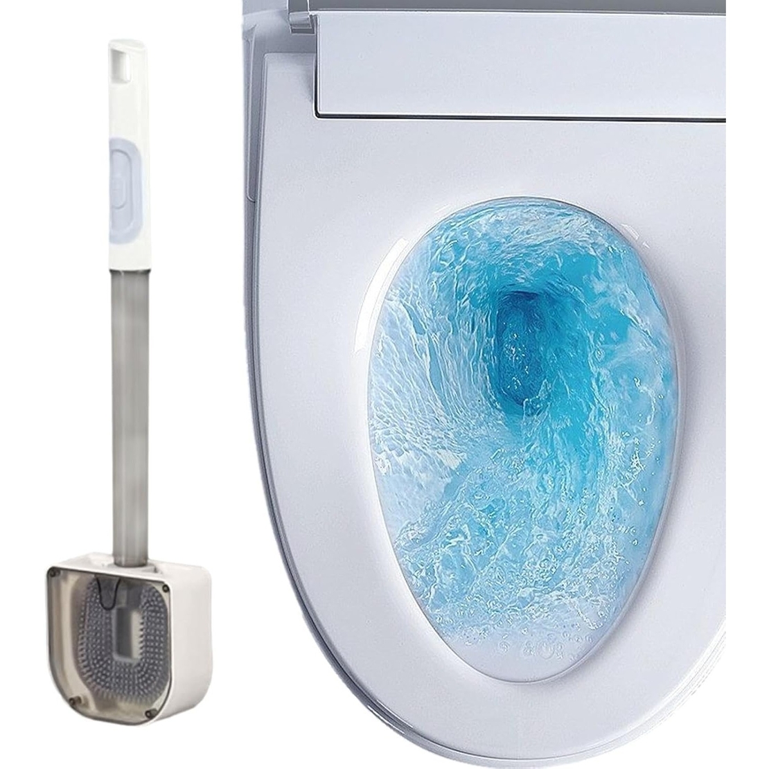 Perie de Toaleta, Flippy, cu Recipient pentru Detergent, din Plastic+TPR, Montare fara Perforare, 40 x 9 cm, Alb