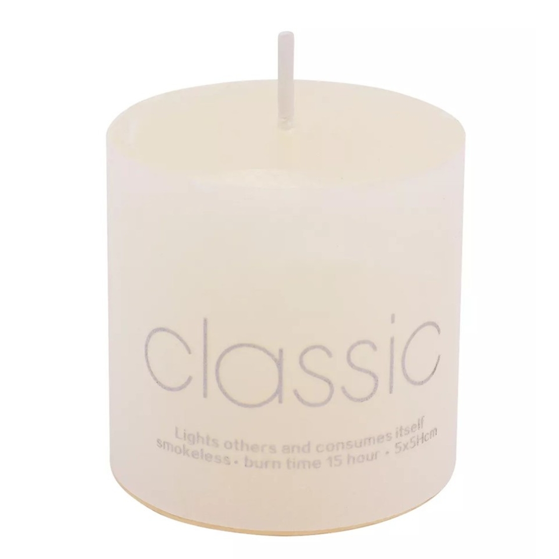 Lumanare Decorativa, Flippy, din Parafina, Cilindrica, Fara Fum si Fara Parfum, 5 x 5 cm, 90 g, Ardere 12h, Ivory Alb