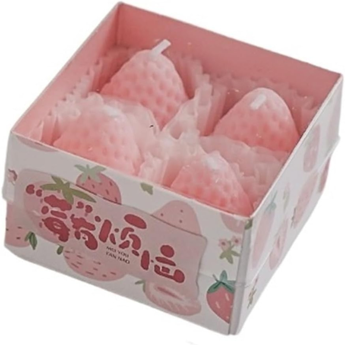 Set 4 Lumanari Parfumate, Flippy, Model Capsunici, Ardere 30 min, 52g, 6.3 x 6.3 x 3.8 cm, Roz