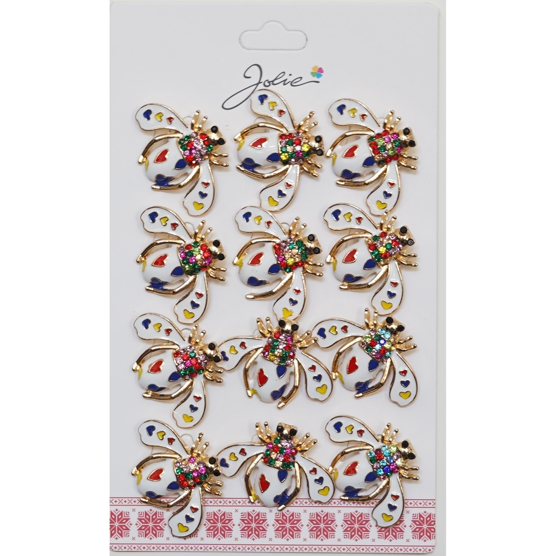 Set 12 Brose Martisor Primavara Albina Alba cu Inimi Colorate