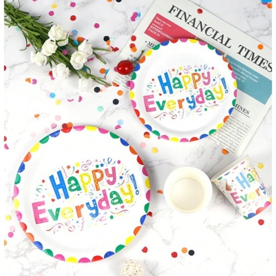 Set 10 Farfurii Happy Everyday, Flippy, 23 cm, din Hartie 300 g, Multicolor