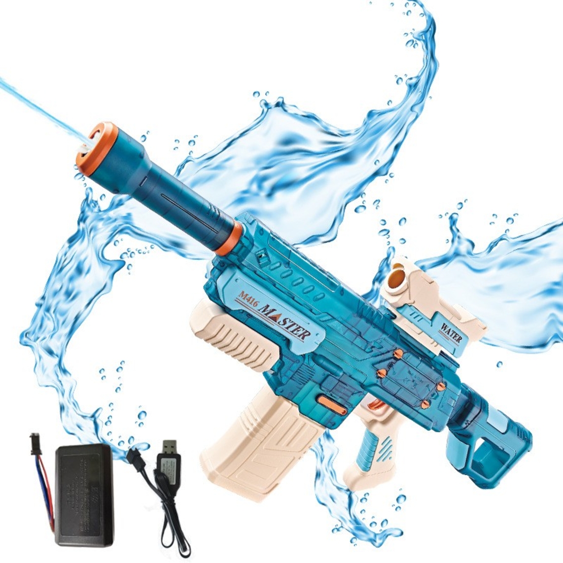 Pistol cu Apa Electric, Flippy, +6 Ani, Rezervor 500 ml, Incarcare USB, din Plastic, 69 x 5.5 x 30 cm, Albastru