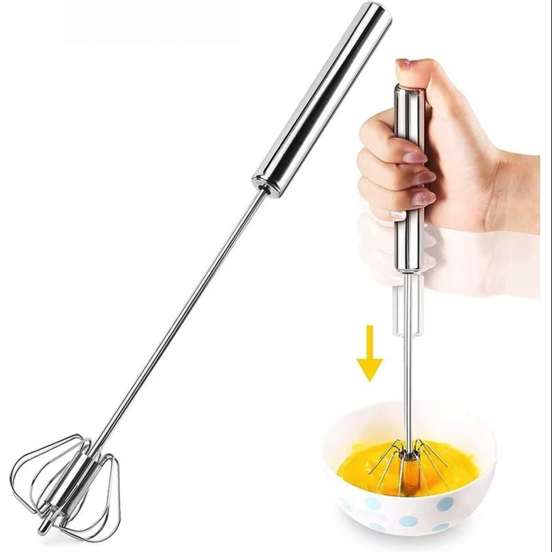 Mixer Manual, Flippy, pentru Oua Smantana Frisca Aluat, Maner Otel Inoxidabil, Usor de Utilizat si Depozitat, 33 x 7 cm Argintiu
