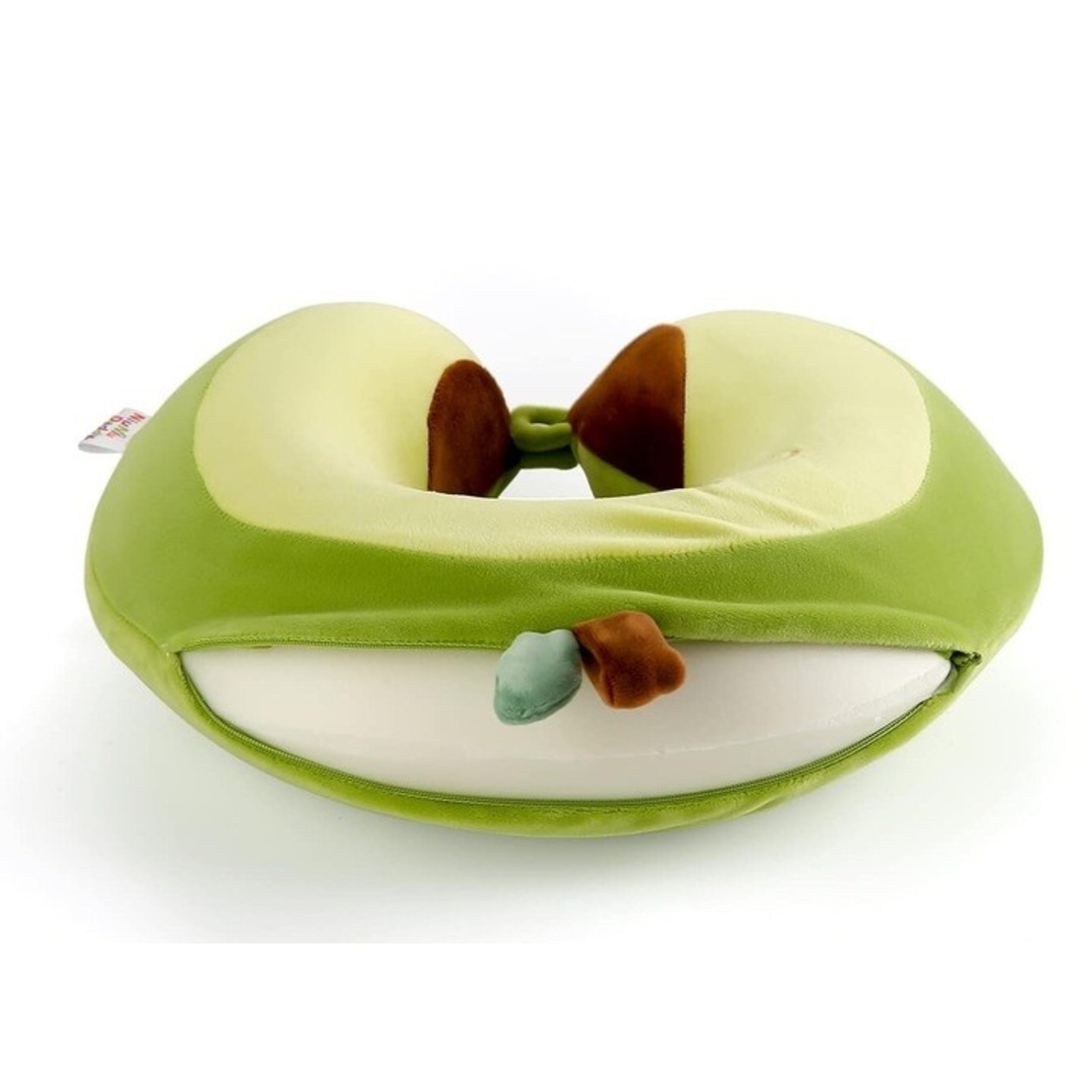 Perna de Calatorie in Forma de U, Flippy, Pentru Gat si Cap, Umplutura din Spuma cu Memorie, 30x30 cm, Model Avocado, Accesoriu de Voiaj, Birou, Masina, Sistem Prindere Capse, Verde