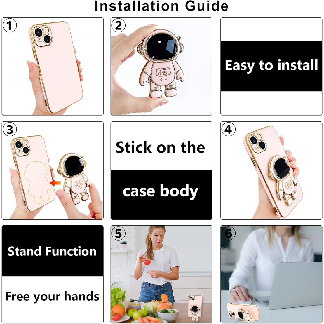 Husa de Protectie TPU 2in1, Flippy, pentru Apple iPhone 15, Astronaut cu Suport, Antisoc, Rezistenta la Impact, Protectie Camera, Roz