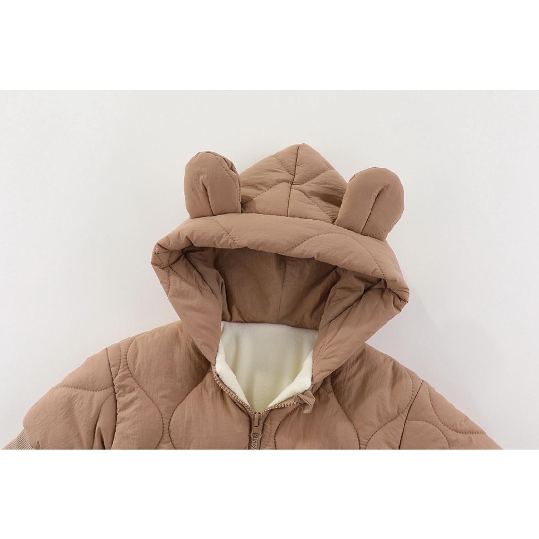 Combinezon de Iarna, Flippy, pentru Bebelusi, din Bumbac, cu Urechi, Mansete Elastice, Unisex, 73 cm, Maro