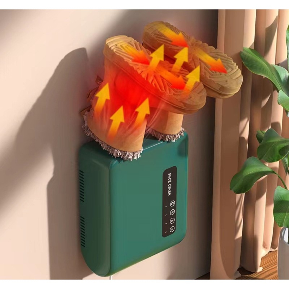 Uscator de Pantofi, Flippy, Functie de Uscare, Dezinfectie, Dezodorizare, Montaj pe Perete fara Perforare, din PVC, Silentios, Timer, Verde