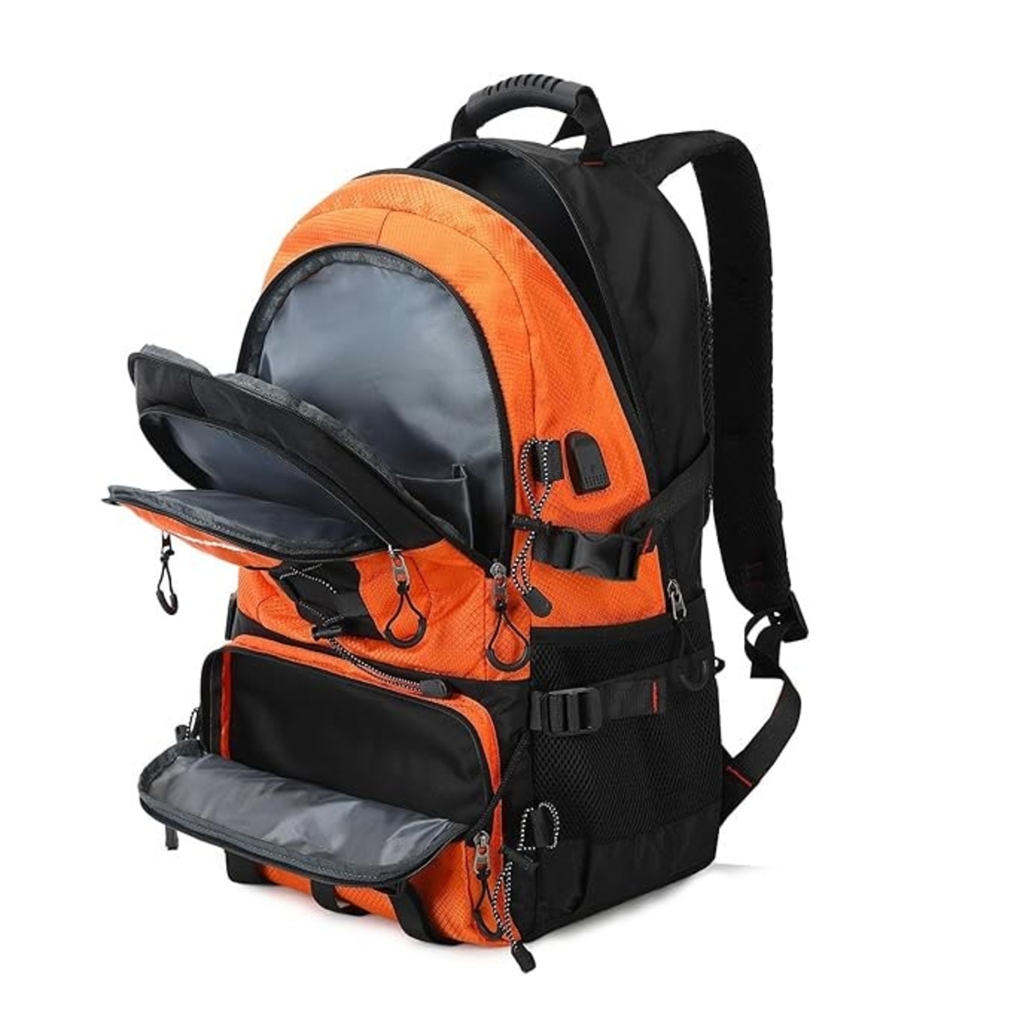 Rucsac Multifunctional de Alpinism, Flippy, Capacitate 36-55 L, de Calatorie, Impermeabil, Slot USB Incarcare Telefon, Bretele Reglabile, 52 x 34 x 19 cm, Portocaliu