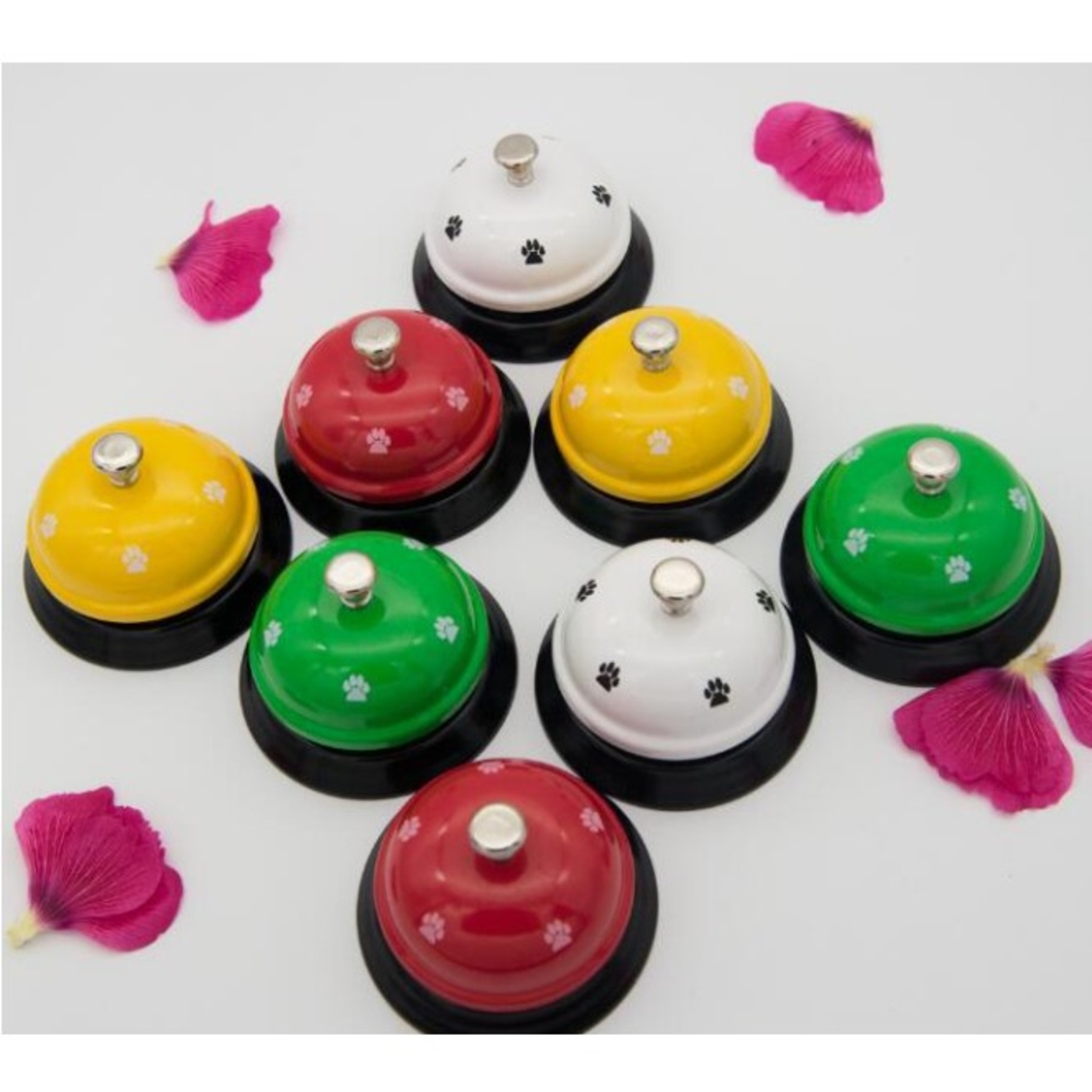 Clopotel Metalic Multifunctional, Flippy, Rosu cu Imprimeu Labuta Alba, 7.5 x 7.5 x 6.5  cm, Dresaj, Receptie, Restaurante