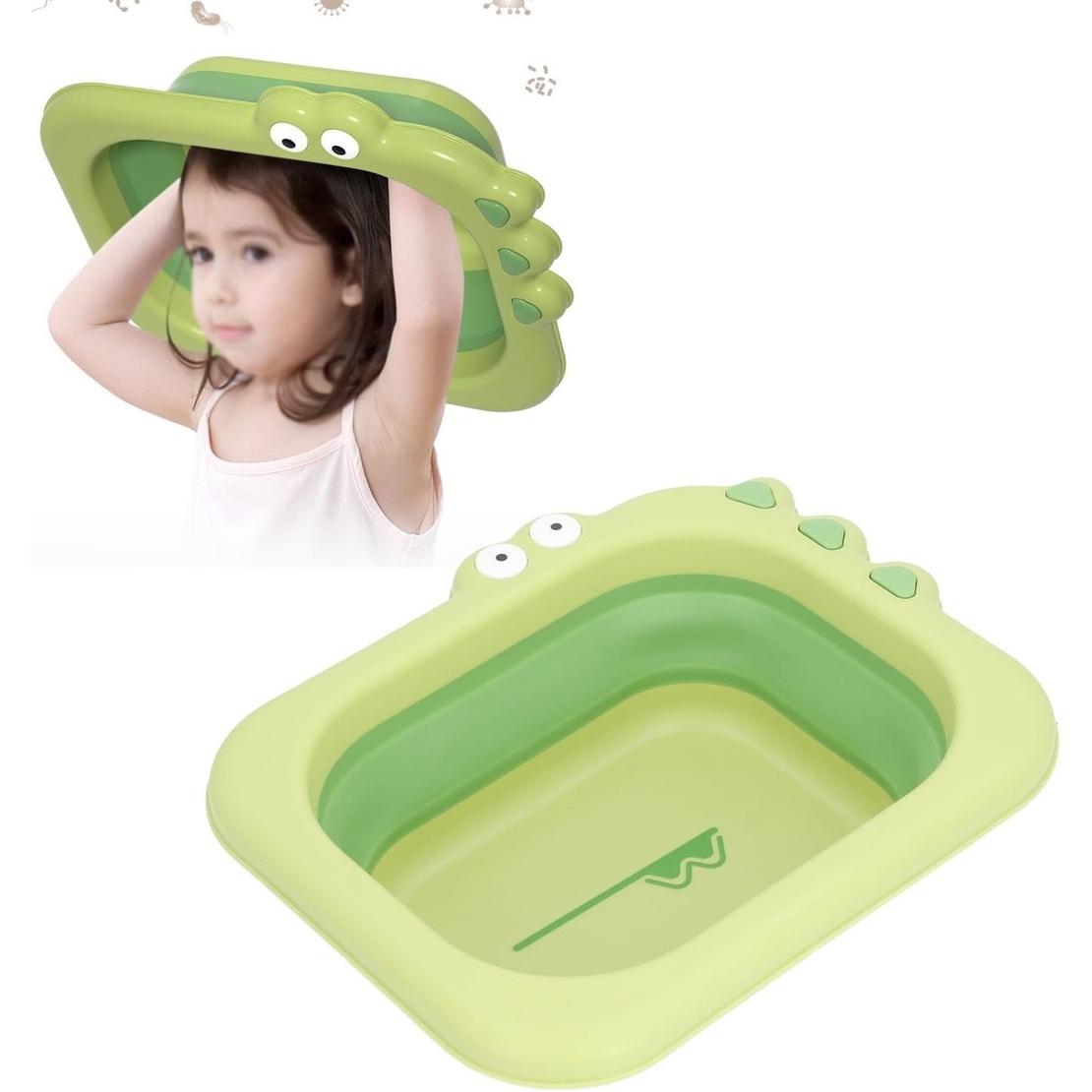 Lavoar Pliabil, Flippy, pentru Copii, din PP/TPE, Portabil, Model Crocodil, 30x24.5x9 cm, Verde