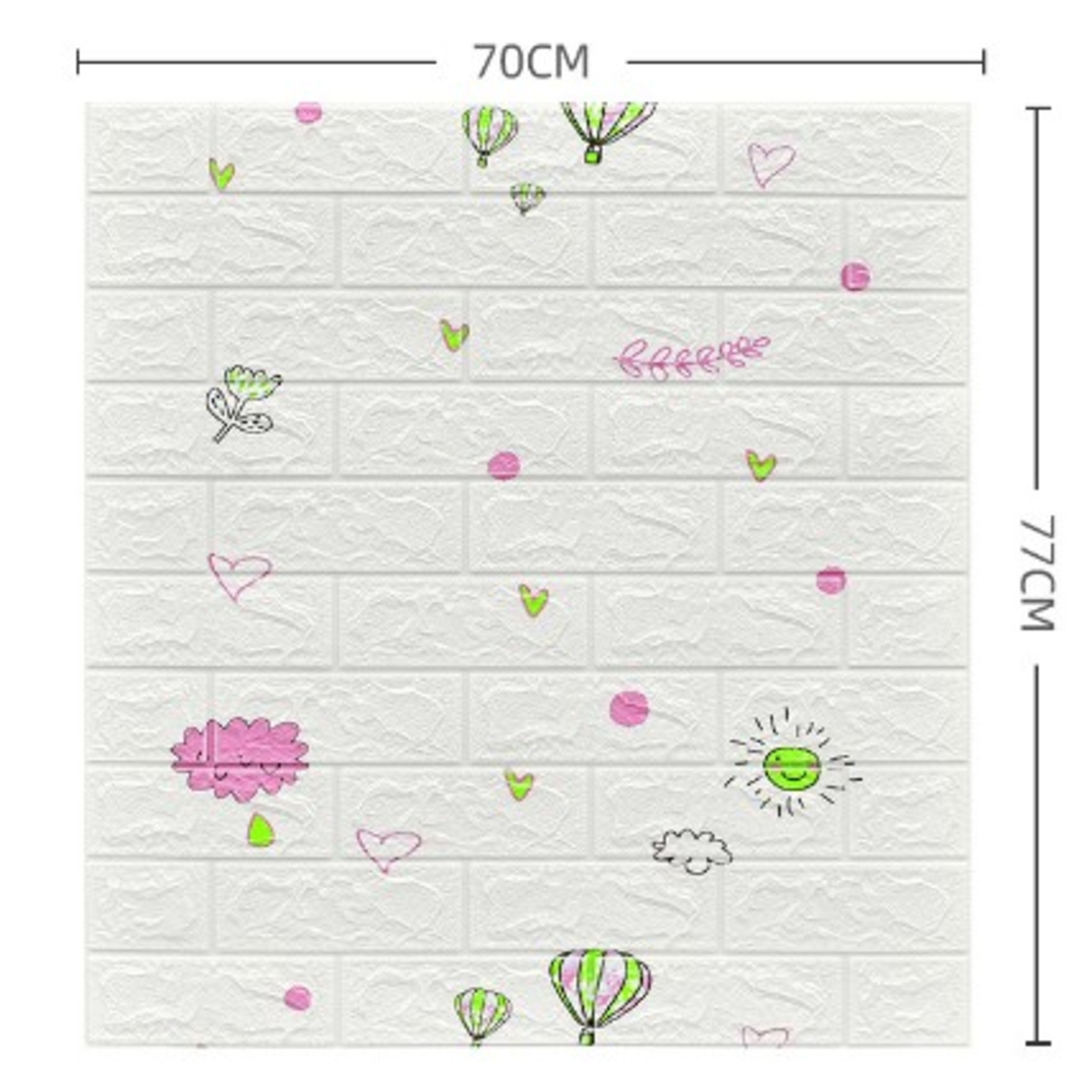 Set 10 Placi Tapet 3D, Flippy, 70 x 77 cm, Grosime 3 mm, din Polietilena, Tip Caramida, Model cu Baloane, Suprafata acoperita 5.3 mp, Alb