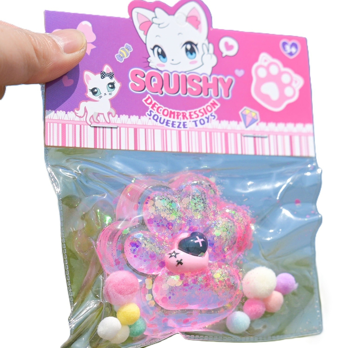 Jucarie Antistres Squishy, Flippy, Labuta de Pisica Squeeze Toys, cu Revenire Lenta, 7.5 cm, Model 270519, Multicolor