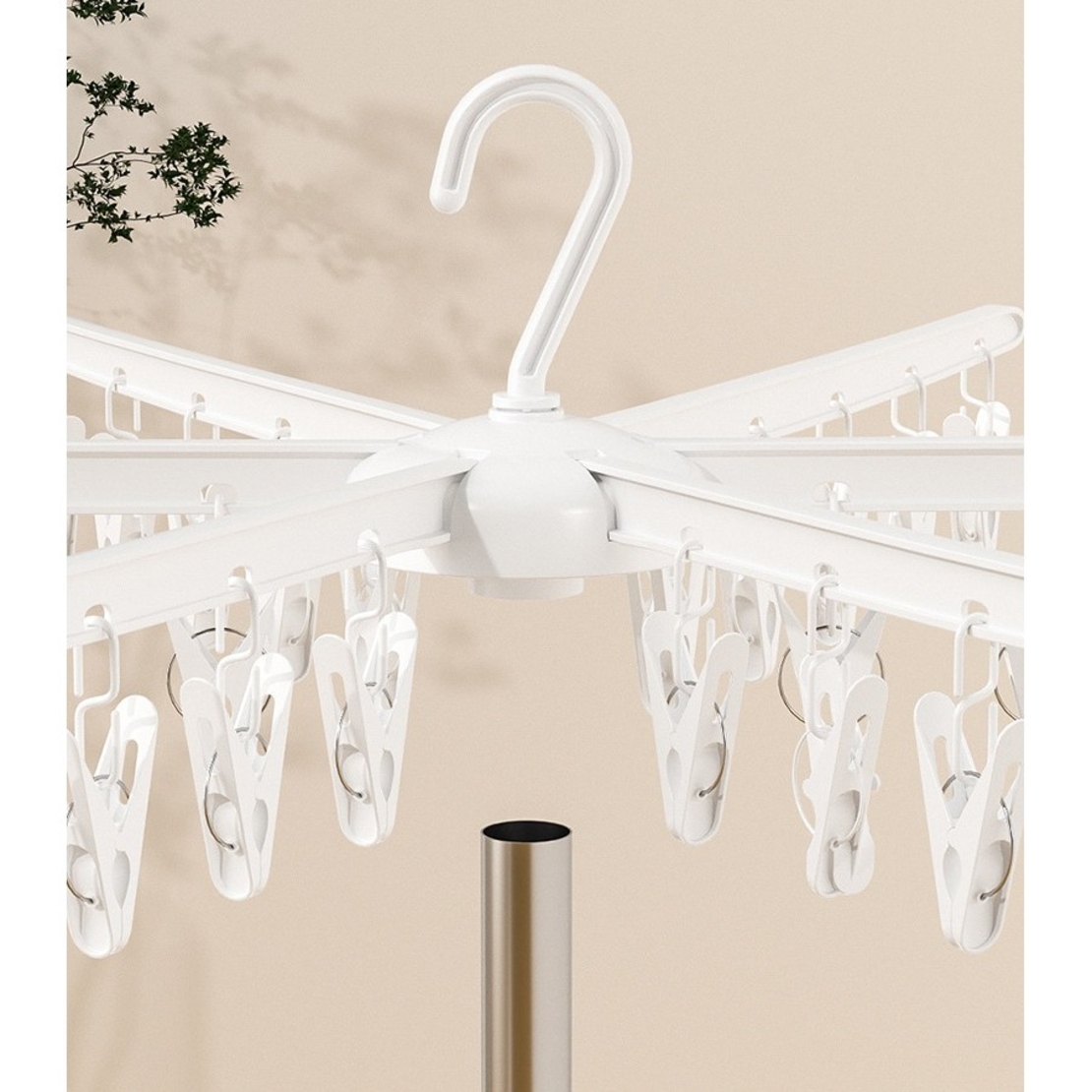 Uscator de Rufe Vertical, Flippy, 2 Niveluri, Pliabil, din ABS+PP+Otel Inoxidabil, Rotire 360 Grade, 130 x 75 cm, Alb
