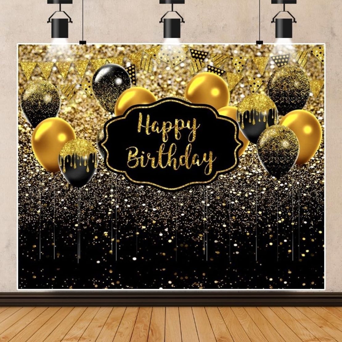 Banner Tip Fundal pentru Poze, Flippy, din Panza, 185 x 110 cm, Sfoara 6 m, Prindere in 4 Colturi, Negru/Auriu