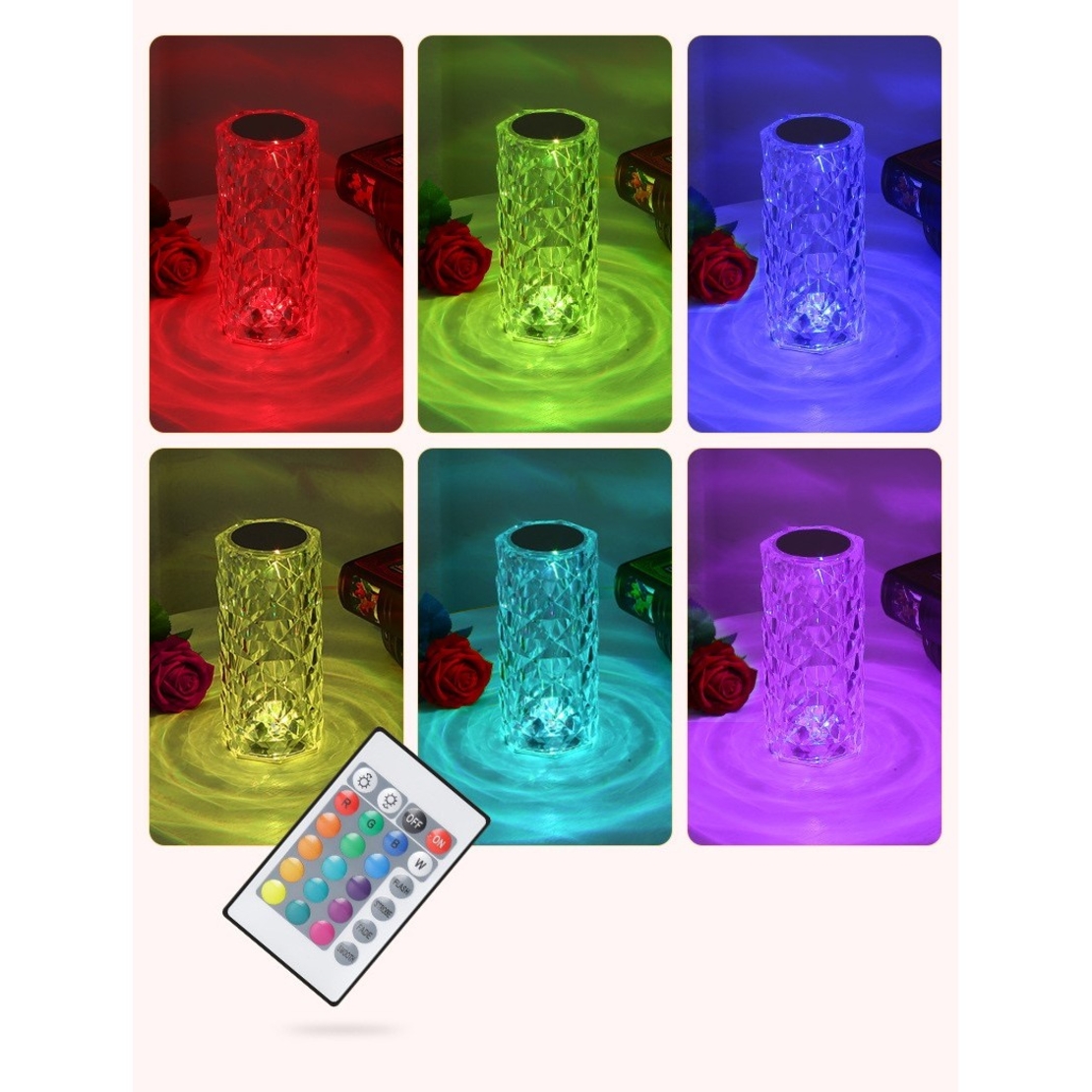 Lampa de birou pe LED RGB, Flippy, dimmer tactil, 3 nivele de intensitate, Cristal Acrilic, cu telecomanda