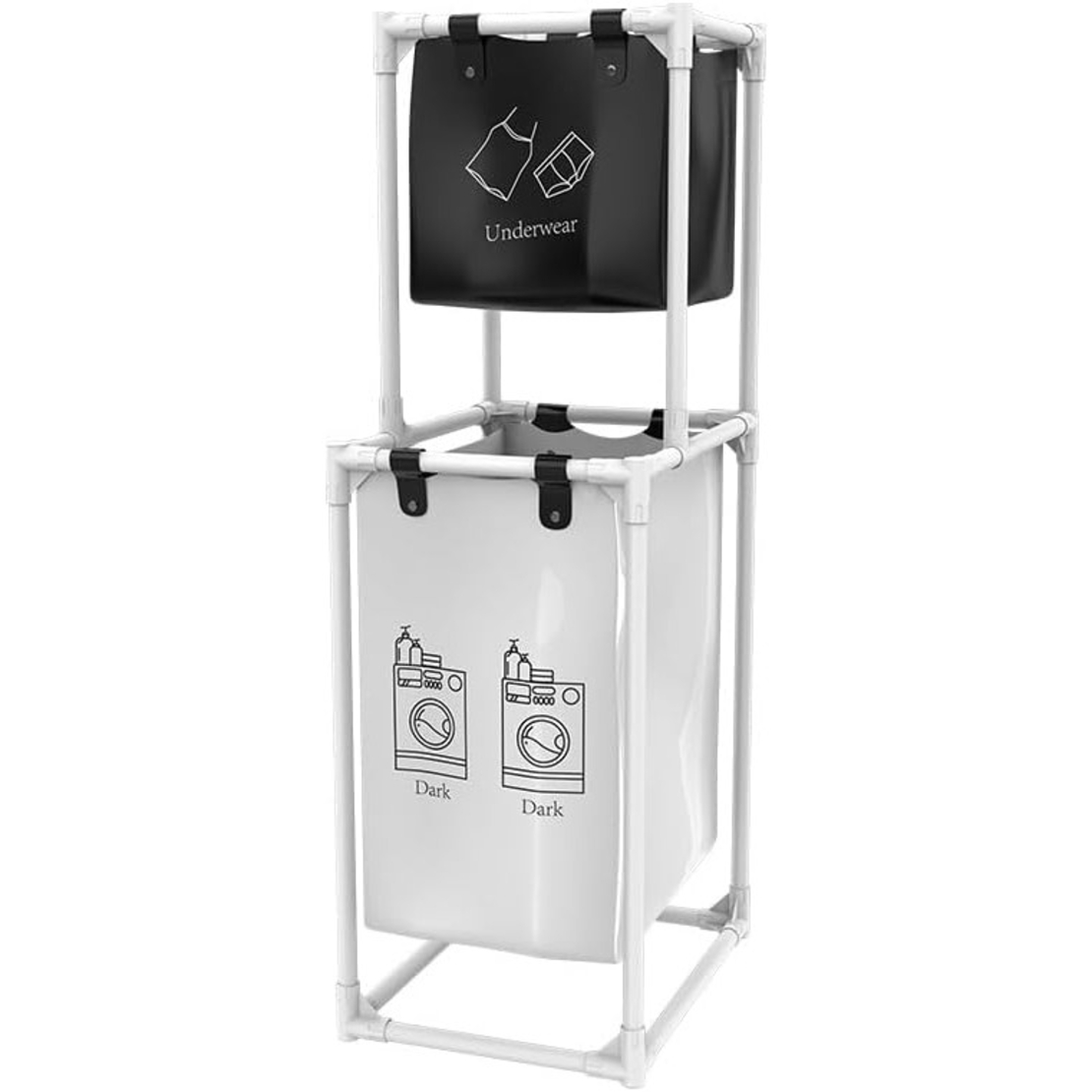 Cos de Rufe, Flippy, cu 2 Etaje, 2 Cosuri, Cadru de Otel Inoxidabil, 97x44x31 cm, Alb