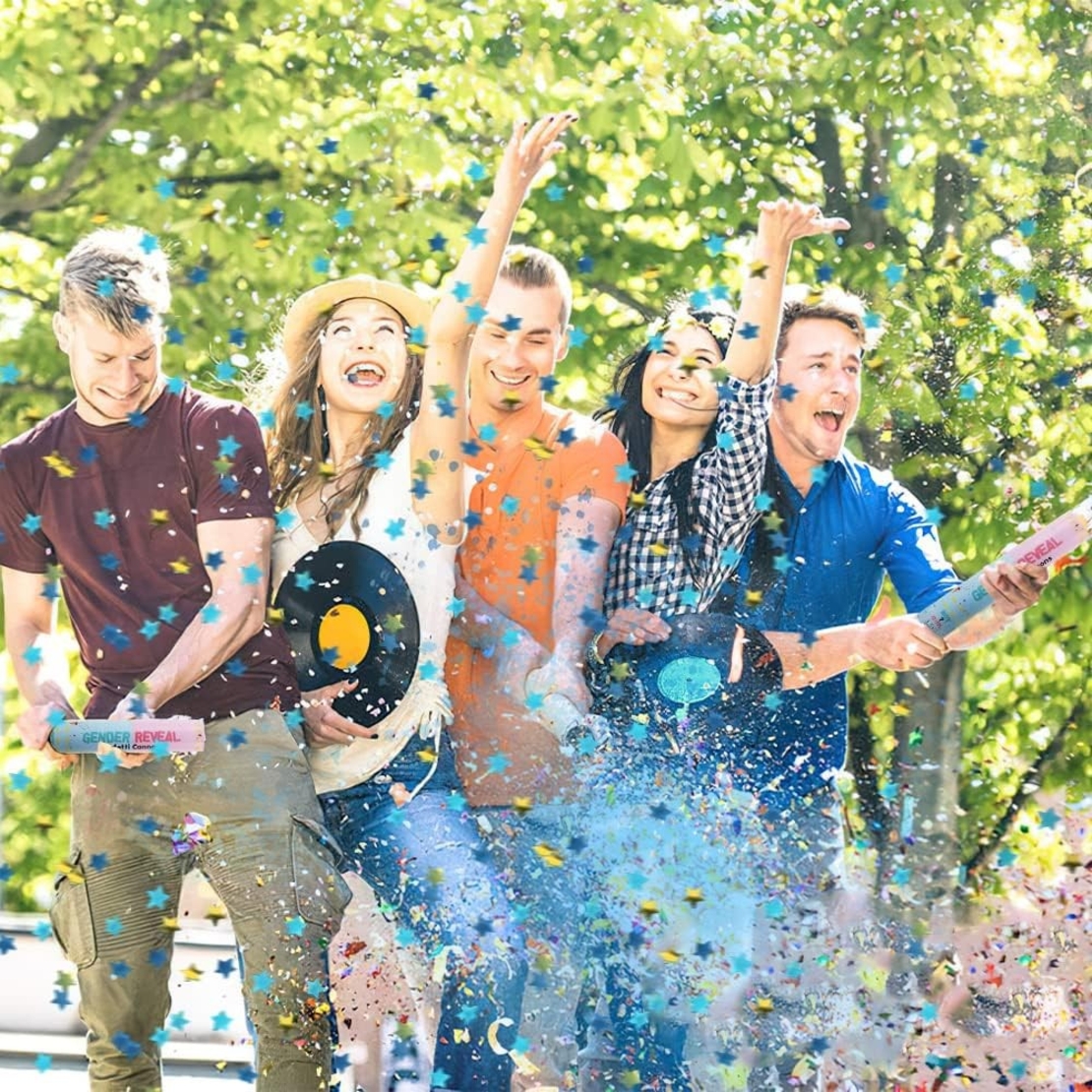 Tun Confetti, Flippy, Model Gender Reveal, Boy or Girl, 40 cm, Ambalaj din Carton, Eliberare prin Rasucire, Albastru