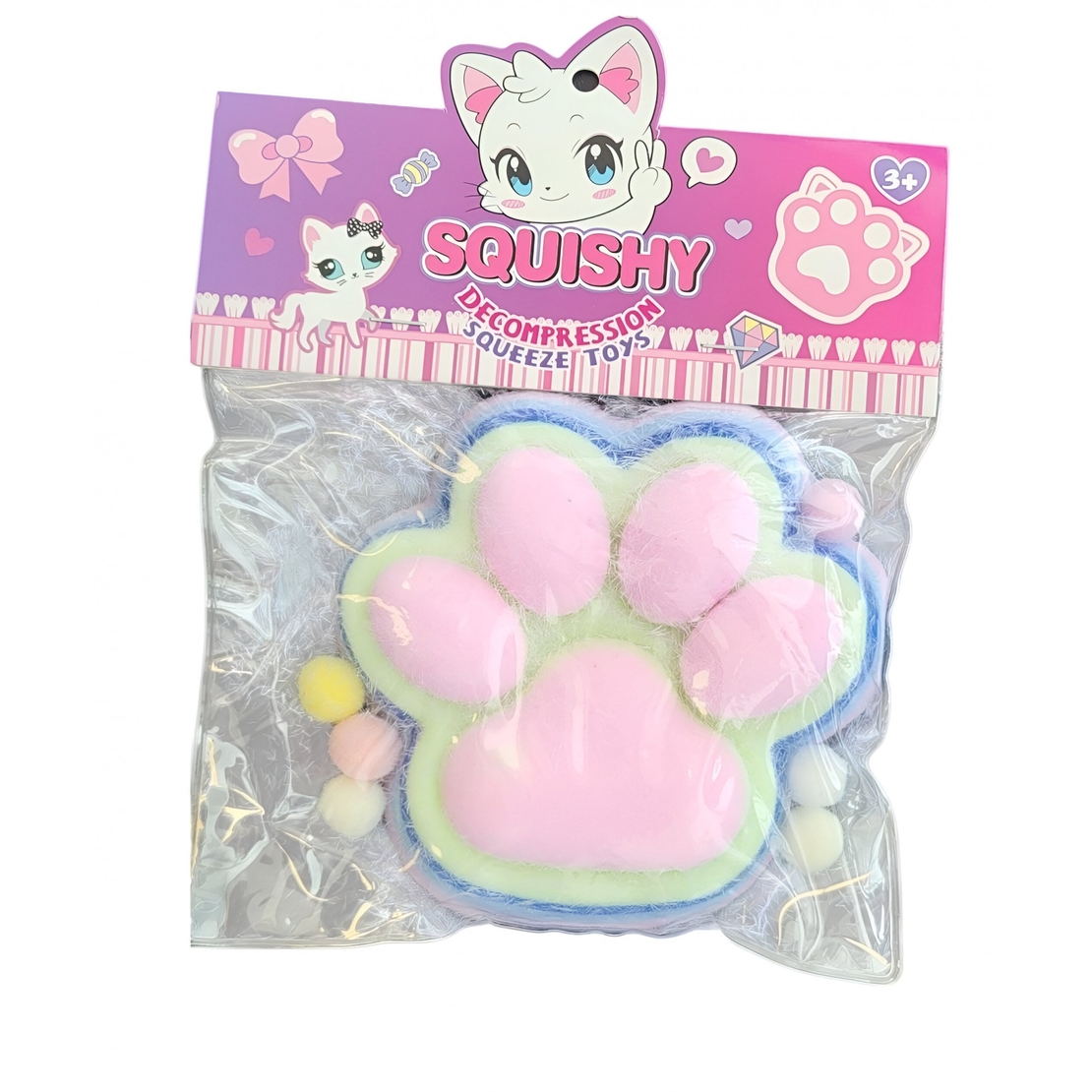 Jucarie Antistres Squishy, Flippy, cu Revenire Lenta, Squeeze Pinch Family, Model Cat Paw, 12.5x10.5 cm, 220g, Ambalaj Transparent, Model 9, Multicolor
