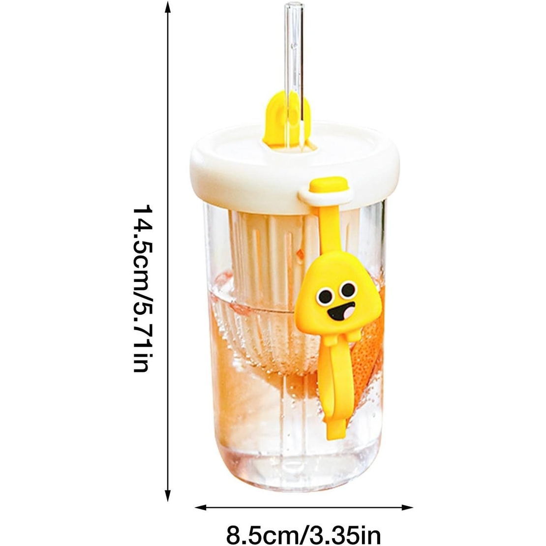Pahar din silicon, cu capac si pai, pentru copii, Flippy, anti-cadere, compartiment pentru fructe/ceai/gheata, rezistent la temperaturi inalte, 500ml, Alb, 14.5x8.8x20 cm