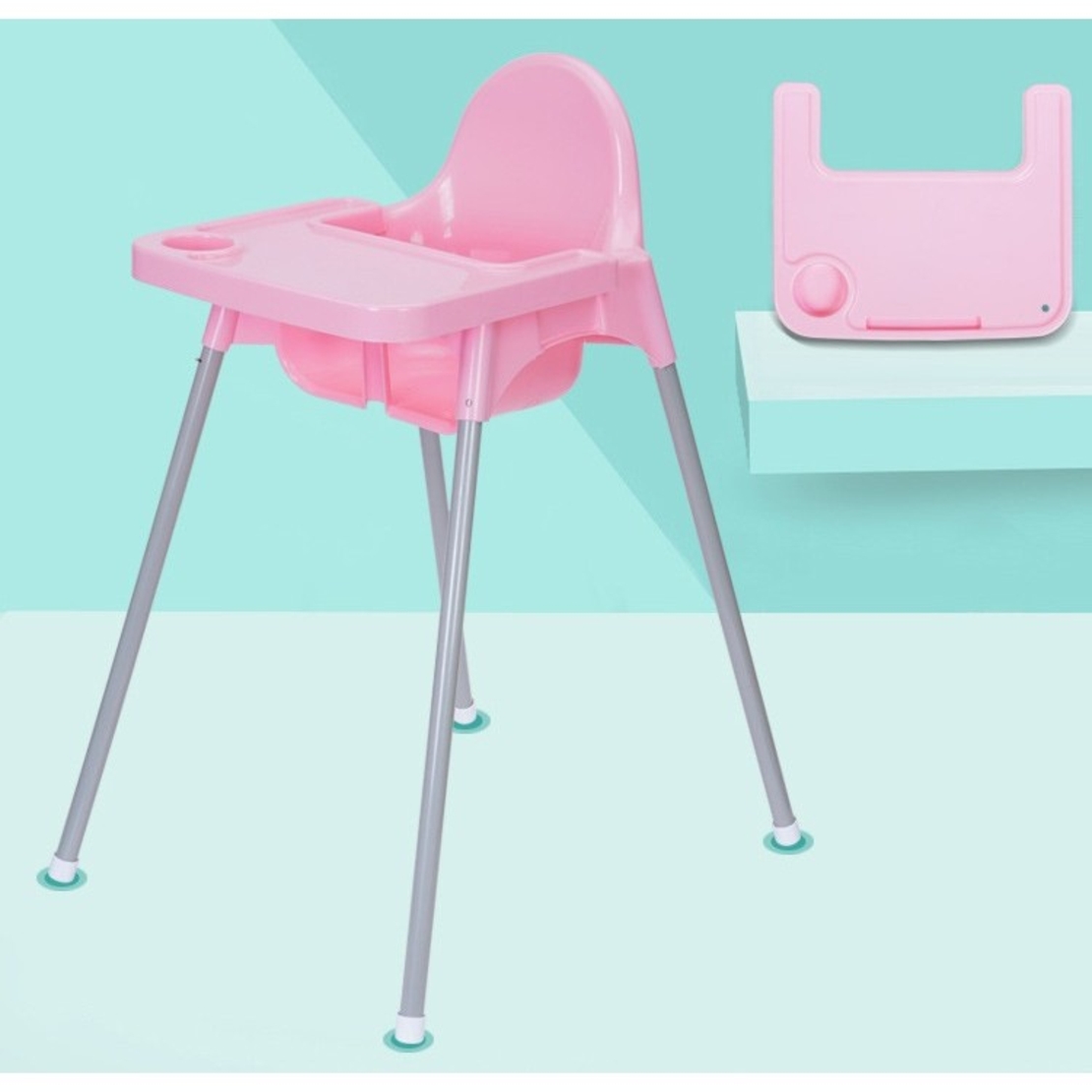 Scaun de Masa, Flippy, pentru Bebelusi si Copii 6-36 Luni, din Plastic/Metal, Centura in 2 Puncte, Tava Detasabila, 63 x 57 x 85 cm, Roz