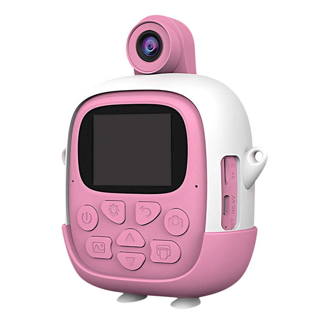 Camera Instantanee pentru Copii, Flippy, cu Functie de Printare, Cablu USB-C, Bluetooth, Compatibil iOS/Android, Camera Frontala + Selfie, Model Iepure, Snur Inclus, Roz