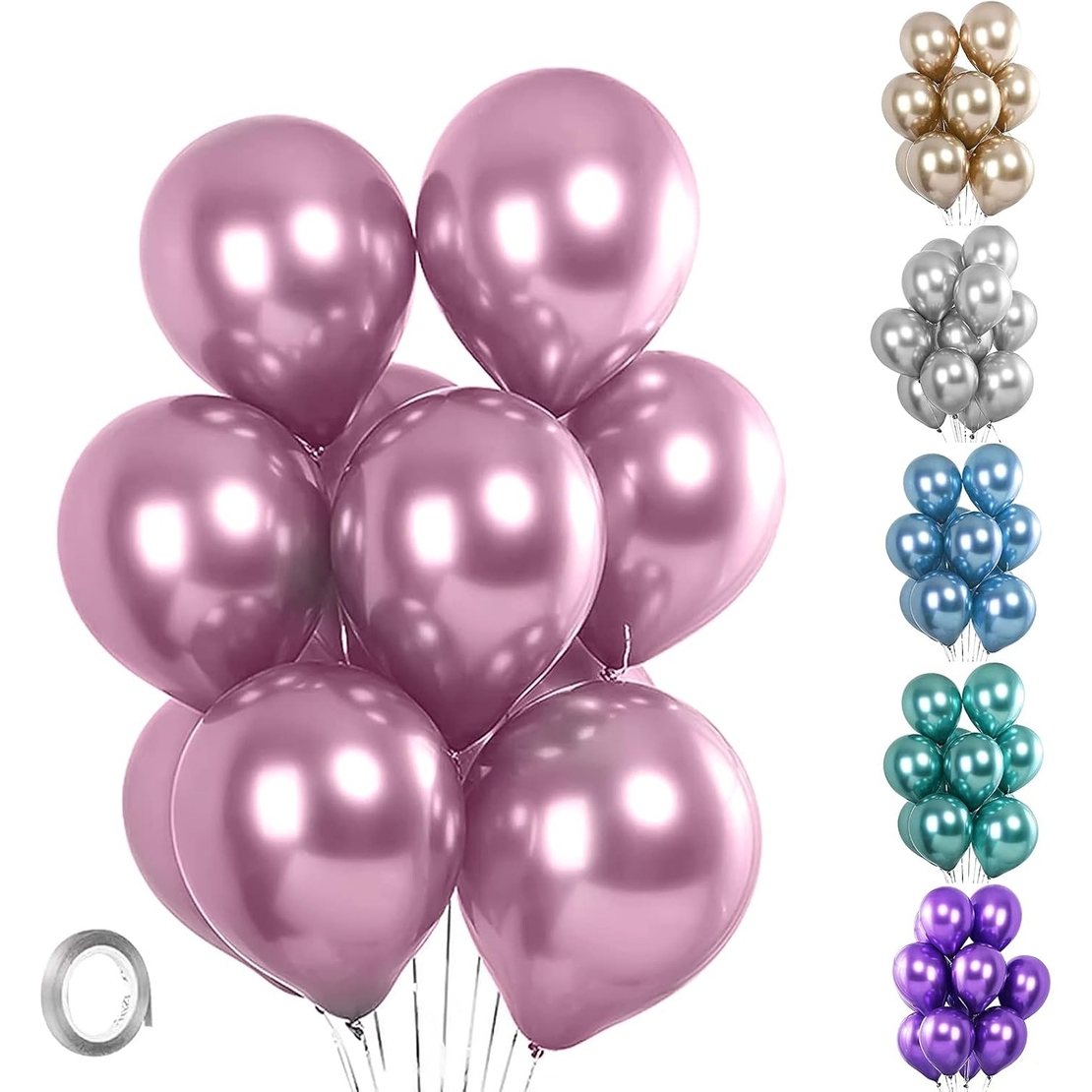 Set 10 Baloane din Latex Chrome, Flippy, Model Party, 23 cm, Mov, 2.2 g